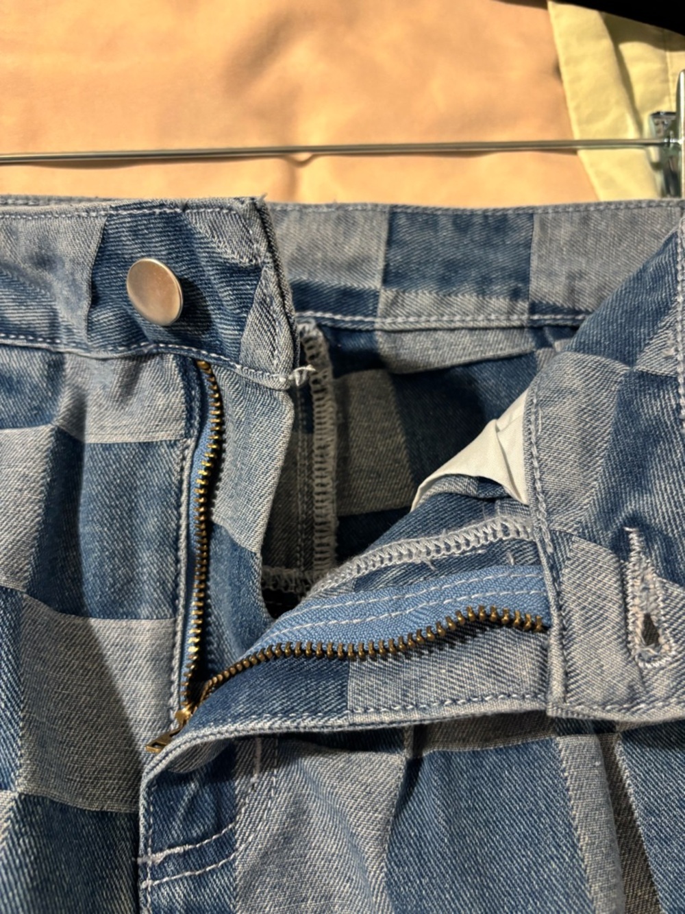 Women’s Checkerboard Denim Wide Leg Pants - Blue - Picture 4 of 5
